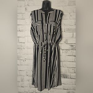 Lily Morgan Black White Striped Button Front Dress Size XL